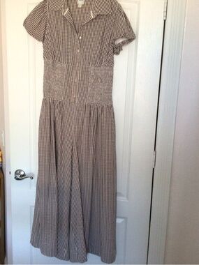 Anthropology TALL Basque Waist Puffed Sleeve Jumpsuit